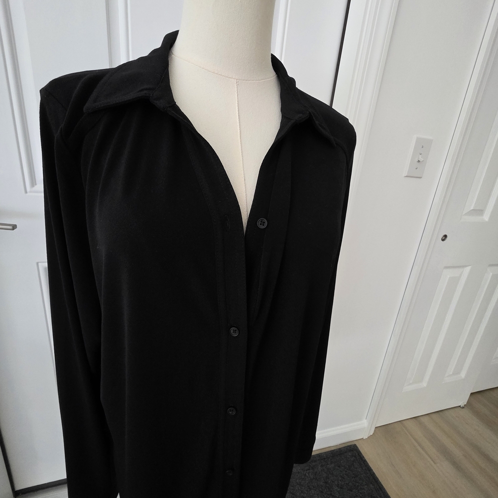 Adrianna Papell Black Blouse with Button Detail